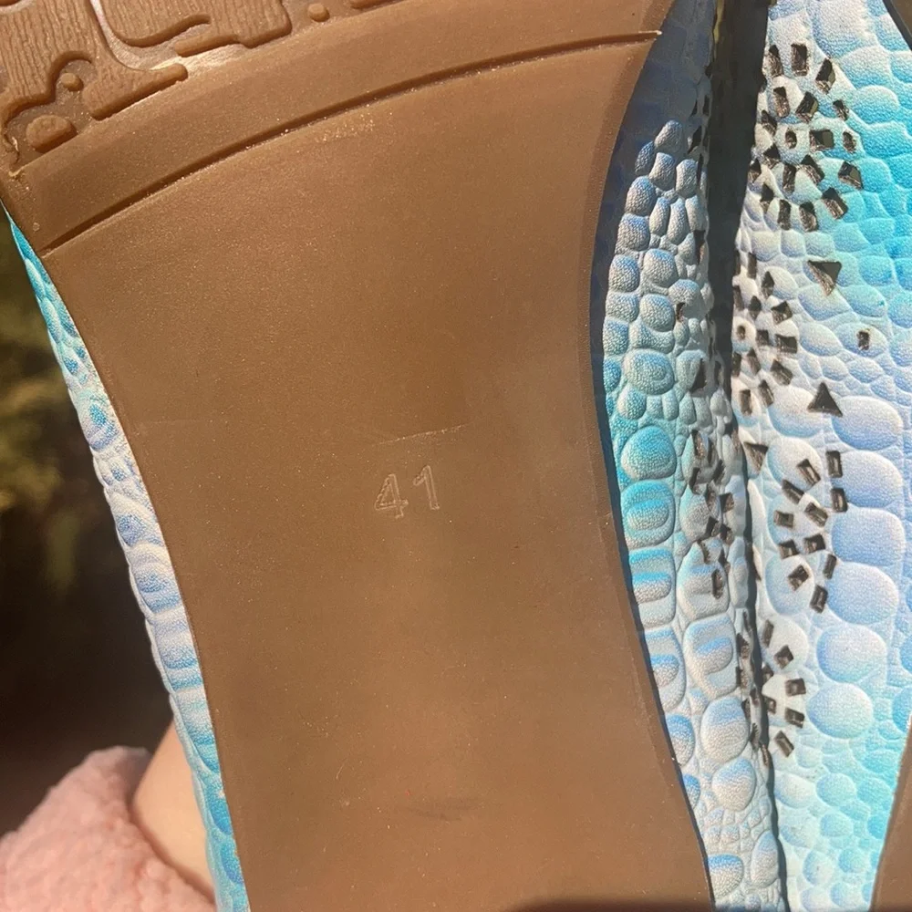 L’Artiste by Spring Step Carmelita Blue Leather Floral Pump Heel Women’s Size 41 - Picture 7 of 11